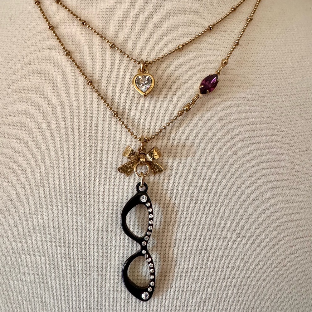 Betsey Johnson Black Glasses Necklace